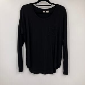 Artisanony Black Layering Chest Pocket Lightweight Long Sleeve Crew Neck Shirt